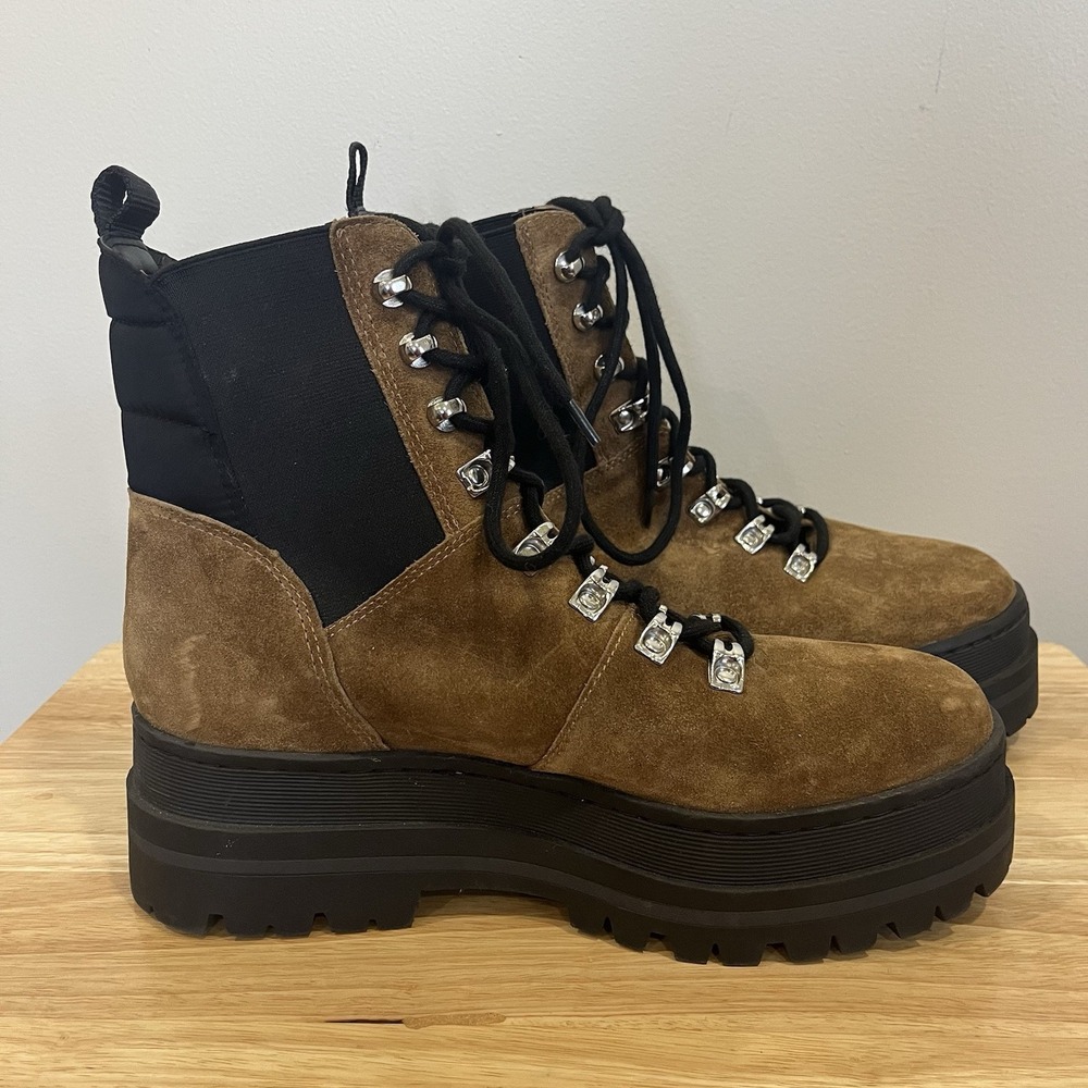 Marc Fisher LTD Womens Plune Combat Platform Lace-Up Brown Black Boots Size 9M